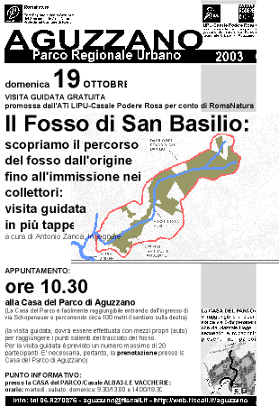 Parco di Aguzzano - APPUNTAMENTI - domenica 19 ottobre 2003: Il Fosso di San Basilio: scopriamo il percorso del fosso dall'origine fino all'immissione nei collettori: visita guidata in pi tappe
