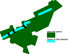 Il tracciato del Fosso di San Basilio all'interno del territorio del Parco di Aguzzano