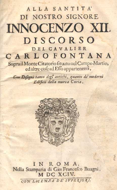 Carlo Fontana Frontespizio libro 1694 sul Palazzo Montecitorio