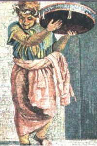 Mosaico pavimentale raffigurante un suonatore di tammorra (100 a. C.) - Pompei