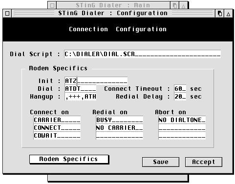 configurazione - modem specifics