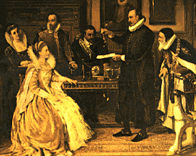 W.Gilbert mentre esegue esperimenti alla presenza della regina Elisabetta