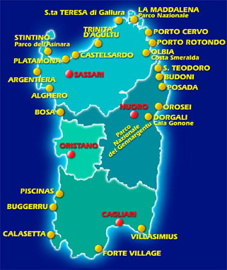 clicca sulle localita' e scopri le bellezze della Sardegna