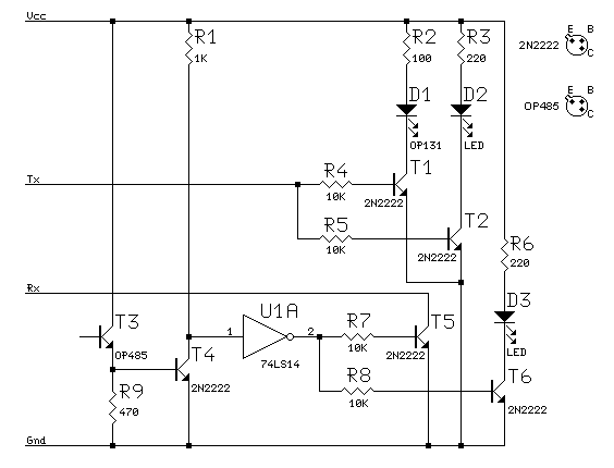 Schema del circuito per interfaccia IrDA
