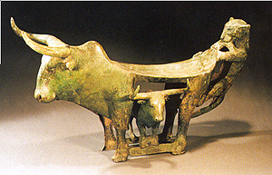 Tigre e bufalo, statuetta in bronzo