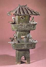 Torre d'osservazione in ceramica con invetriatura - Epoca Han