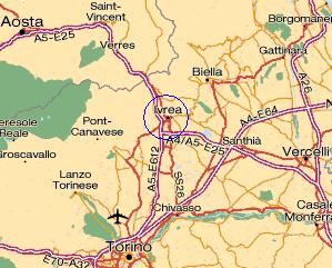 Ivrea ridente cittadina a 40 km da Torino ai piedi della Valle d'Aosta