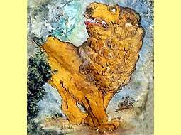 leone naif in un'edicola di Case Piccat