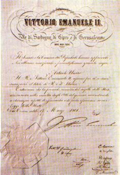 Decreto che conferisce a V.Emanuele II il Titolo di Re d'Italia