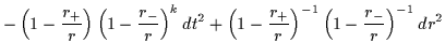 $\displaystyle - \left(1-\frac{r_+}{r}\right)\left(1-\frac{r_-}{r}\right)^k dt^2 +\left(1-\frac{r_+}{r}\right)^{-1}\left(1-\frac{r_-}{r}\right)^{-1} dr^2$
