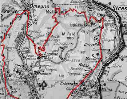 Borgomanero-Gozzano-Cesara-Omegna-Armeno-Mottarone-Alpino-Gignese-AltoVergante-Borgo- Dislivello mt.1680  -  pendenza media 7% e 20% il picco.