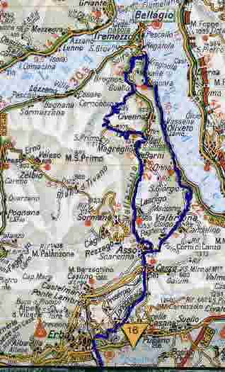 Cartina  con indicato il percorso.Clicca tra Visgnola -Guello per vedere il grafico.
