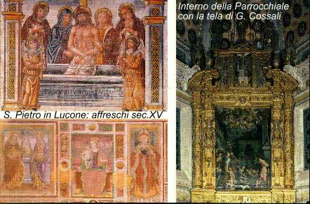 S. Pietro in Lucone: affreschi sec. XV - Interno della Parrocchiale con tela di G. Cossali