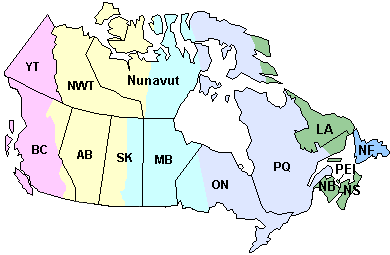 Kanada, die Bundesstaaten und seine Zeitzonen 