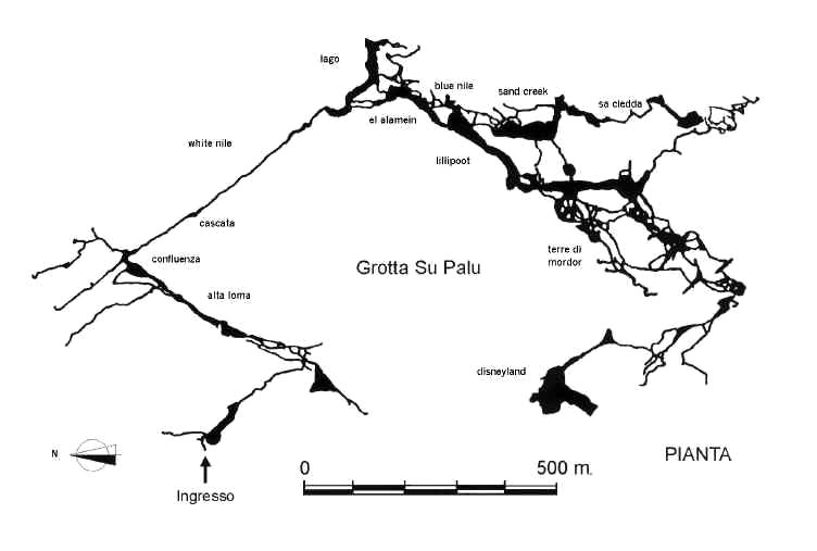 Grotta Su Palu (Urzulei, NU): planimetria del livello inferiore.