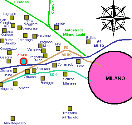 La provincia ovest di Milano, nelle vicinanze di Arluno. Cliccare per ingrandirla