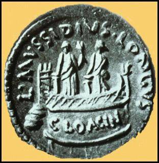 Moneta con raffigurazione del tempio di Venere Cloacina (39a.C.)