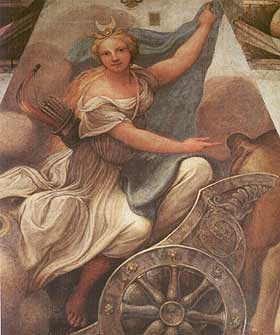 CORREGGIO, Diana, particolare della decorazione ad affresco della "Camera della Badessa" nel Convento di San Paolo a Parma (1519)  
