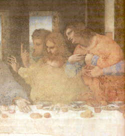 "Cenacolo", particolare del gruppo con Tommaso, Giacomo Maggiore e Filippo dopo il restauro