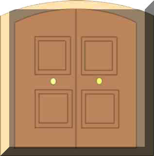 Descrizione figura: piccola porta  simboleggia l'ingresso alla sala. Se ci clicchi su questa icona entri nell'ambiente descritto dal testo prima la figura.