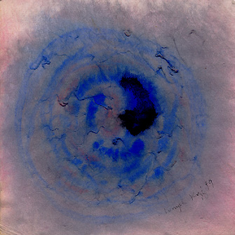 Wayne Riggs © 1999,  Title Zero, 8 cm x 8 cm., Watercolor on papyrus, collection of the artist.